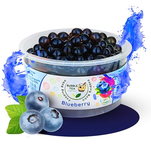 Bubble Tea Express – Fruchtige Popping Boba Perlen Blaubeere 490g | Bubble Tea Perlen mit fruchtigem Geschmack | Vegan, Glutenfrei, Laktosefrei | Fruchtsaftperlen mit Algenhülle von Bubble Tea Express