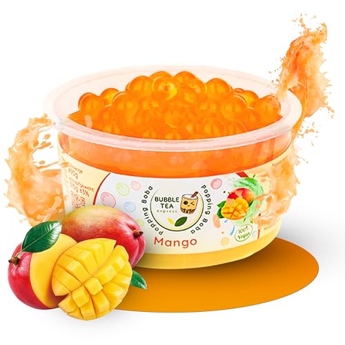 Bubble Tea Express – Fruchtige Popping Boba Perlen Mango 490g | Bubble Tea Perlen mit fruchtigem Geschmack | Vegan, Glutenfrei, Laktosefrei | Fruchtsaftperlen mit Algenhülle von Bubble Tea Express