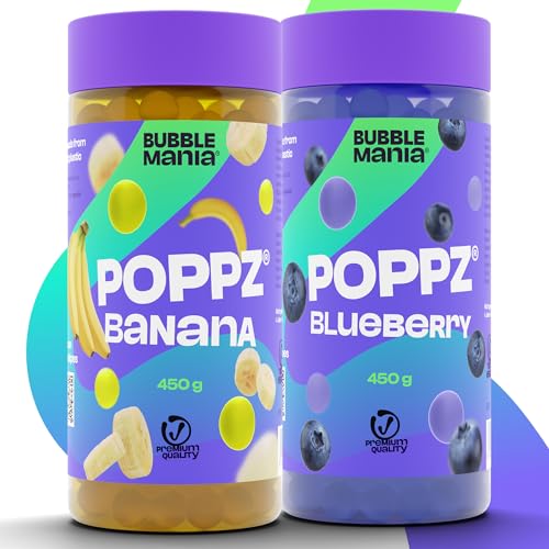 Bubble Mania Bubble Tea Perlen | Popping boba Perlen Banane, Blueberry, Tapioka Fruchtperlen und Boba Perlen 100% vegan und glutenfrei Fertig für den Verzehr (Pack of 2) von BubbleMania