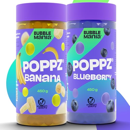 BubbleMania POPPZ® Bubble Tea Perlen | 2er Pack Fruchtperlen Set – Banane, Blaubeere | Vegane Boba Tapioka Perlen für Getränke & Desserts von BubbleMania
