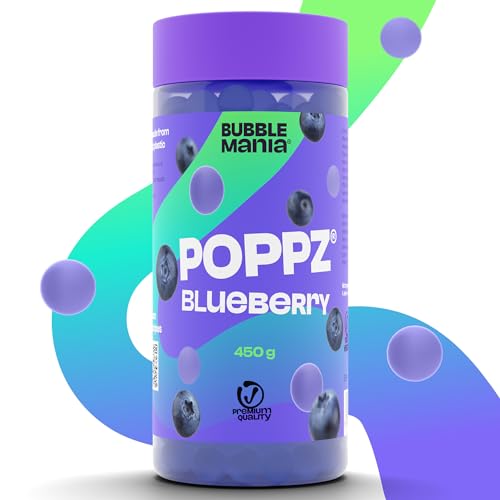 POPPZ Bubble Tea Perlen für Bubble Tea | Blaubeere Popping Boba Fruchtperlen | Fuchtige Tapioka Perlen and Boba Perlen von Bubble Mania | Fertig für den Verzehr - 450g von BubbleMania