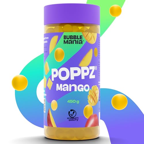 POPPZ Bubble Tea Perlen Mango für Bubble Tea | Popping Boba Fruchtperlen | Fuchtige Tapioka Perlen and Boba Perlen von Bubble Mania | Fertig für den Verzehr - 450g von BubbleMania