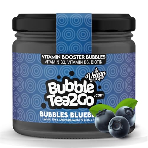BubbleTea2Go - Blueberry Bubble Tea Perlen 100g, 100% Vegan, Halal, Bubbles aus Natürlicher Algae, Popping Boba Fruchtperlen, Boba Perlen für Bubble Tea Drink, Aromaperlen- Vitaminen B6, B12, Biotin BubbleTea2Go - Blueberry Bubble Tea Perlen 100g, 100% Vegan, Halal, Bubbles aus Natürlicher Algae, Popping Boba Fruchtperlen, Boba Perlen für Bubble Tea Drink, Aromaperlen- Vitaminen B6, B12, Biotin von BubbleTea2Go