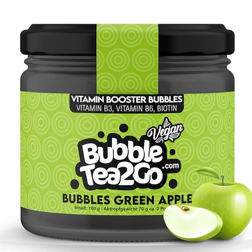 BubbleTea2Go - Green Apple Bubble Tea Perlen 100g, 100% Vegan, Halal, Bubbles aus Natürlicher Algae, Popping Boba Fruchtperlen, Boba Perlen für Bubble Tea Drink, Aromaperlen- Vitaminen B6, B12, Biotin BubbleTea2Go - Green Apple Bubble Tea Perlen 100g, 100% Vegan, Halal, Bubbles aus Natürlicher Algae, Popping Boba Fruchtperlen, Boba Perlen für Bubble Tea Drink, Aromaperlen- Vitaminen B6, B12, Biotin von BubbleTea2Go