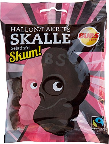 Bubs Godis Hallonlakritsskalle Skum - Himbeer-Lakritz-Schädel-Schaum - Schwedisch Schaumzucker Schaum Süßigkeiten 90g x 2 stck von Bubs