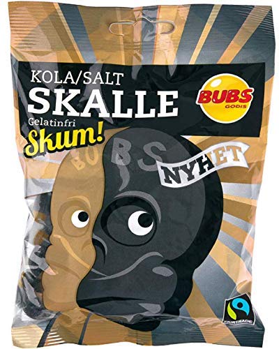 Bubs Godis Cola Salz 90 g (90 g) – Original – Schwedische – Obst – Cool Sour Skull Schaum – Gelatine frei – Weingummi – Süßigkeiten von Bubs