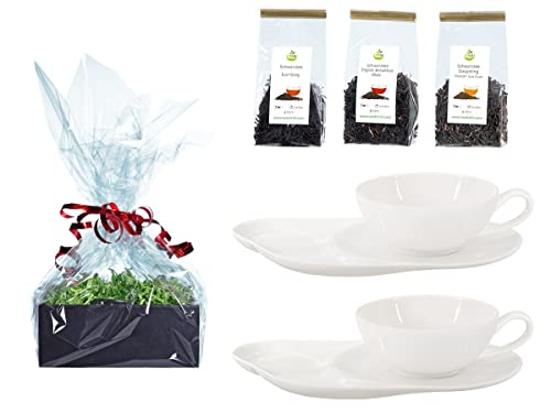 Buchensee Tee Geschenk Set, 2 Teetassen Lena + Untertasse mit Ablageflächen aus Crystal Bone China Porzellan, je 200ml in fein-cremigem Weiß + Schwarztee + Geschenkverpackung Buchensee Tee Geschenk Set, 2 Teetassen Lena + Untertasse mit Ablageflächen aus Crystal Bone China Porzellan, je 200ml in fein-cremigem Weiß + Schwarztee + Geschenkverpackung von Buchensee