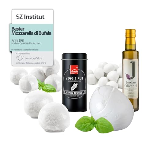 Büffel Bill Amalfi Box I Büffelmozzarella für Genießer I Vom italienischen Wasserbüffel I Mozzarella, Cardinali, Bocconcini I Dazu Olivenöl & Gewürz Büffel Bill Amalfi Box I Büffelmozzarella für Genießer I Vom italienischen Wasserbüffel I Mozzarella, Cardinali, Bocconcini I Dazu Olivenöl & Gewürz von Büffel Bill