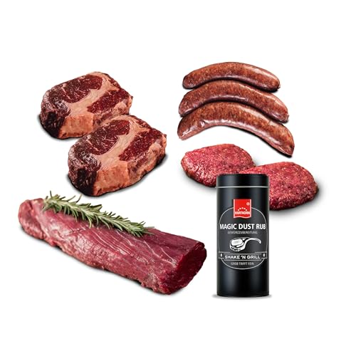 Büffel Bill BBQ Box I Büffelfleisch Grillpaket für Genießer I Original vom italienischen Wasserbüffel I Bratwurst, Gourmet Burger, Steak & Grillgewürz von Büffel Bill