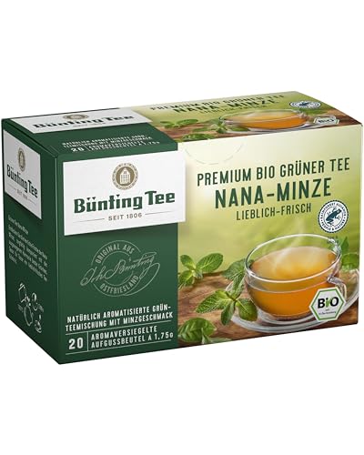 Bünting Tee Premium Bio Grüner Tee Nana Minze, 12er Pack (12 x 35 g) von Bünting Tee SEIT 1806