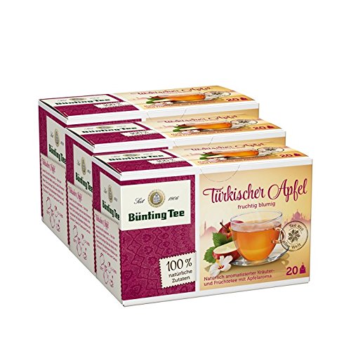 Bünting Tee Türkischer Apfel 3er Pack – Früchtetee, fruchtig-blumig – 3 x 20 Teebeutel von Bünting Tee SEIT 1806