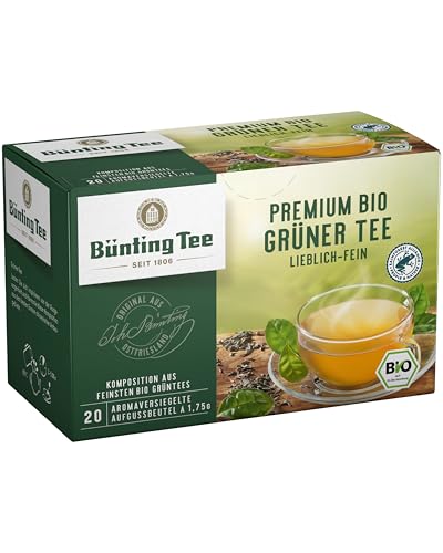 Bünting Tee Bio Premium Grüner Tee, 4er Pack – Grüntee, lieblich-fein – 4 x 20 Teebeutel von Bünting