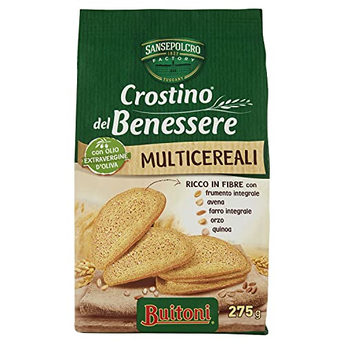 3x Buitoni Crostino Del Benessere Multicereali Mehrkorn Crouton Snacks 275g reich an Ballaststoffen mit nativem Olivenöl extra von Buitoni