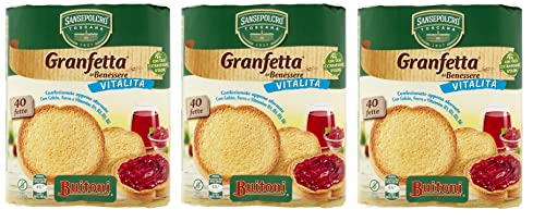 3x Buitoni Granfetta del Benessere Vitalità Fette Biscottate 40 Zwieback mit Kalzium, Eisen und Vitaminen 300g von Buitoni