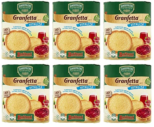 6x Buitoni Granfetta del Benessere Vitalità Fette Biscottate 40 Zwieback mit Kalzium, Eisen und Vitaminen 300g von Buitoni