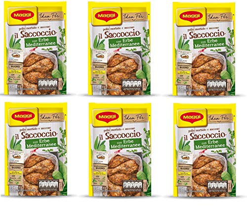 6x Maggi il Saccoccio con Erbe Mediterranee mit mediterranen Kräutern Gewürze und aromatisches Kräuterpulver für gebackenes Huhn 34g weiches und saftiges Huhn Gewürzpulver Pulveraromen von Buitoni