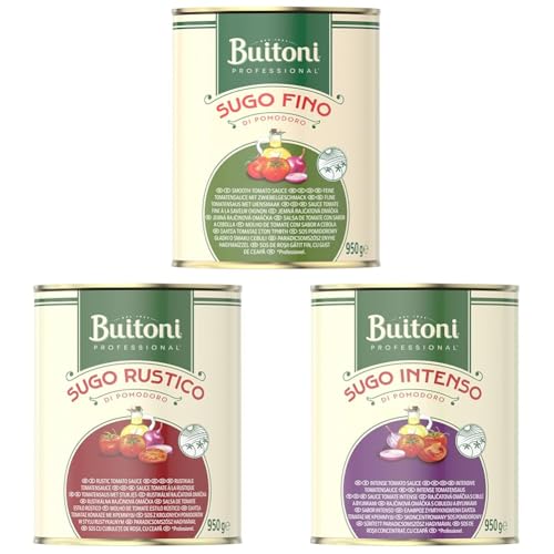 BUITONI Professional SUGO Fertige Tomatensauce Mix: Sugo Fino, Inenso und Rustico, intensiver Tomatengeschmack, Vegan, 6er Pack (6 x 950 g Dose) von Buitoni