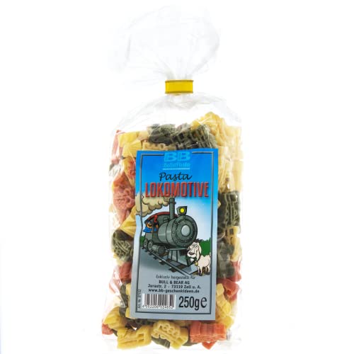 Bull & Bear bunte Lokomotive Nudeln 250g, Motivnudeln aus Hartweizengrieß, handgefertigt in deutscher Manufaktur, Pasta Geschenk von Bull & Bear