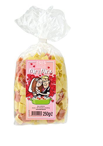 Bull & Bear Pasta bunte Herz-Nudeln “Mr & Mrs” 250 g, Motivnudeln handgefertigt, Geschenk von Bull & Bear