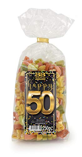 Bull & Bear Pasta bunte Geburtstags-Nudeln “Happy 50” 250g, Motivnudeln handgefertigt, Geschenk von Bull & Bear