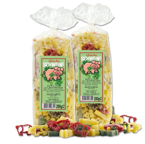 Bull & Bear bunte Glücksschwein Nudeln, 2x 250g, Motivnudeln aus Hartweizengrieß, handgefertigt in deutscher Manufaktur, Pasta Geschenk von Bull & Bear