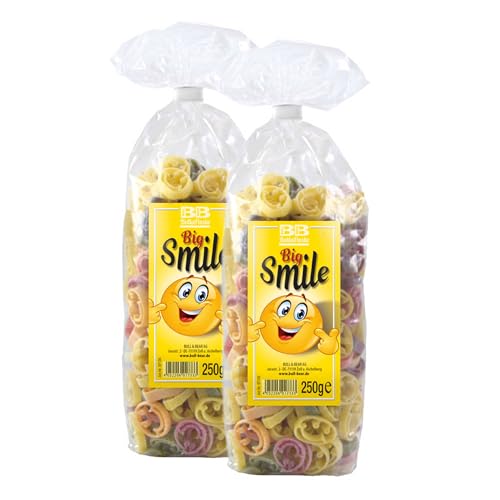 Bull & Bear bunte Smiley Nudeln, 2x 250g, Motivnudeln aus Hartweizengrieß, handgefertigt in deutscher Manufaktur, Pasta Geschenk von Bull & Bear