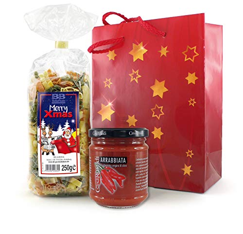 Bull & Bear Weihnachtsnudeln im Geschenkset mit Pesto al Arrabbiata, 250g Festliche Motivnudeln, aus Hartweizengrieß, handgefertigt in Deutschland von Bull & Bear