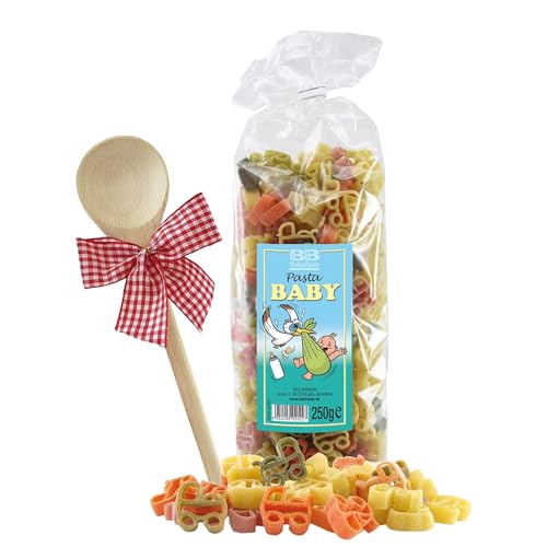 Bull & Bear bunte Kinderwagen Nudeln, 250g, Motivnudeln aus Hartweizengrieß, handgefertigt in deutscher Manufaktur, Pasta Geschenk, inkl. Holzlöffel von Bull & Bear