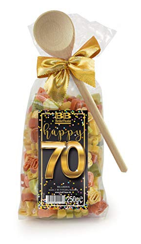 Bull & Bear Pasta Präsent bunte Geburtstags-Nudeln “Happy 70” 250 g, Motivnudeln handgefertigt, Geschenk von Bull & Bear