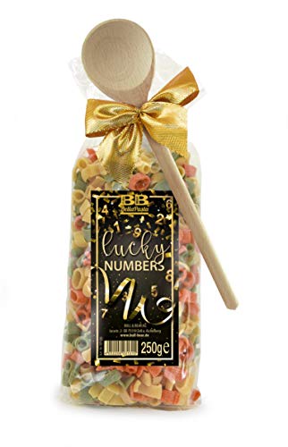 Pasta Präsent Lucky Numbers mit bunten Zahl-Nudeln handgefertigt in deutscher Manufaktur von Bull + Bear