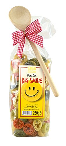 Bull & Bear bunte Smiley Nudeln, 250g, Motivnudeln aus Hartweizengrieß, handgefertigt in deutscher Manufaktur, Pasta Geschenk, inkl. Holzlöffel von Bull & Bear