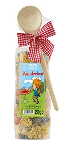 Bull & Bear bunte Wanderer Nudeln 250g, Motivnudeln aus Hartweizengrieß, handgefertigt in deutscher Manufaktur, Pasta Geschenk, inkl. Holzlöffel von Bull & Bear