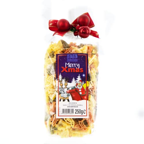 Bull & Bear bunte Weihnachten Nudeln, 250g, Motivnudeln aus Hartweizengrieß, handgefertigt in deutscher Manufaktur, Pasta Geschenk mit Schleife von Bull & Bear