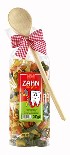 Bull & Bear bunte Zahn Nudeln, 250g, Motivnudeln aus Hartweizengrieß, handgefertigt in deutscher Manufaktur, Pasta Geschenk, inkl. Holzlöffel von Bull & Bear