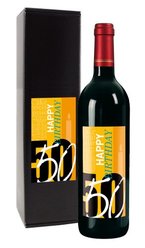 Bull & Bear Wein-Geschenk "Happy Birthday 50", Geschenk zum 50. Geburtstag, Rotwein 14%, trocken von Bull & Bear