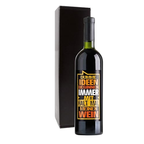 Bull & Bear Wein-Geschenk Dumme Ideen..., trockener Rotwein Château Malbat Optimus Jahrgang 2017, Goldmedaille Concours International de Lyon 2018, 14% Vol von Bull & Bear