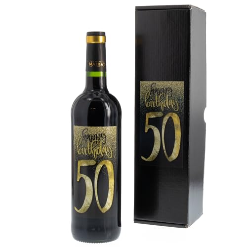 Bull & Bear Wein-Geschenk"Happy Birthday 50", Geschenk zum 50. Geburtstag, Rotwein 14%, Merlot von Bull & Bear