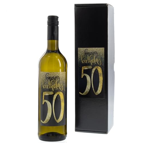 Wein-Geschenk Happy Birthday 50. Geburtstag mit Weisswein von Bull & Bear
