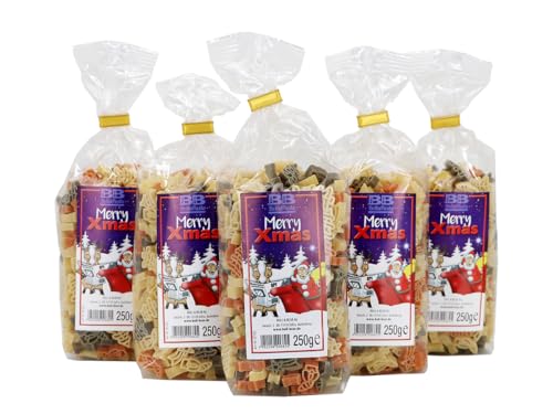 Bull & Bear bunte Weihnachten Nudeln, 5x 250g, Motivnudeln aus Hartweizengrieß, handgefertigt in deutscher Manufaktur, Pasta Geschenk von Bull & Bear