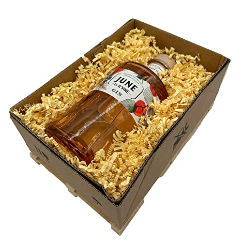 Bull & Bear Geschenkbox Mini Palette G'Vine June Pfirsich Gin 700ml 37,5%, Partygeschenk, Geschenkset für Erwachsene von Bull & Bear