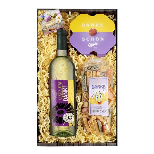 Bull & Bear Geschenkset `Danke´ Weißwein, Danke-Nudeln & Feinste Schokolade Bull & Bear Geschenkset `Danke´ Weißwein, Danke-Nudeln & Feinste Schokolade von Bull & Bear