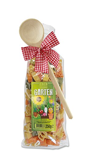 Bull & Bear bunte Blumen Nudeln 250g, Motivnudeln aus Hartweizengrieß, handgefertigt in deutscher Manufaktur, Pasta Geschenk, inkl. Holzlöffel von Bull & Bear