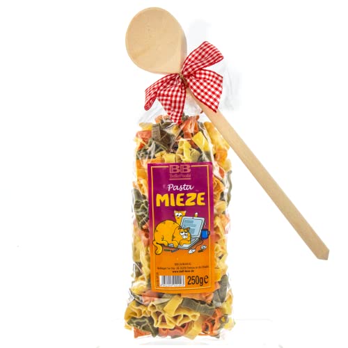 Bull & Bear bunte Katzen Nudeln, 250g, Motivnudeln aus Hartweizengrieß, handgefertigt in deutscher Manufaktur, Pasta Geschenk, inkl. Holzlöffel von Bull & Bear