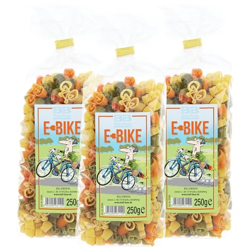 Bull & Bear bunte E-Bike Nudeln, 3x 250g, Motivnudeln aus Hartweizengrieß, handgefertigt in deutscher Manufaktur, Pasta Geschenk von Bull & Bear