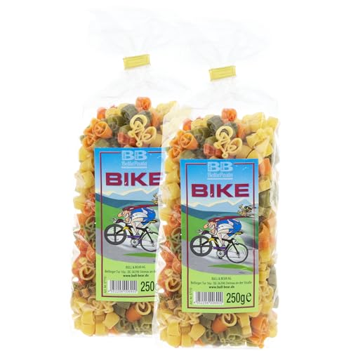 Bull & Bear bunte Fahrrad Nudeln, 2x 250g, Motivnudeln aus Hartweizengrieß, handgefertigt in deutscher Manufaktur, Pasta Geschenk von Bull & Bear