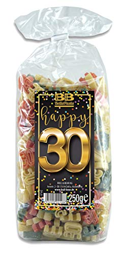 Bull & Bear Pasta bunte Geburtstags-Nudeln “Happy 30” 250 g, Motivnudeln handgefertigt, Geschenk von Bull & Bear