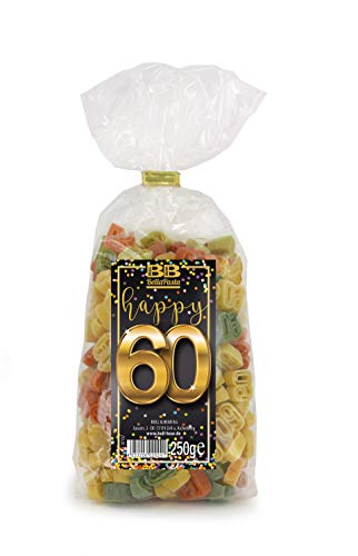 Bull & Bear Pasta bunte Geburtstags-Nudeln “Happy 60” 250g, Motivnudeln handgefertigt, Geschenk von Bull & Bear