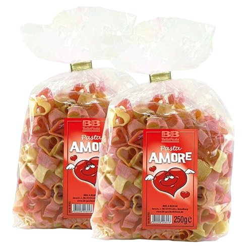 Bull & Bear Pasta bunte Herz-Nudeln “Amore”, 2 x 250 g im Set, Motivnudeln handgefertigt, Geschenk von Bull & Bear