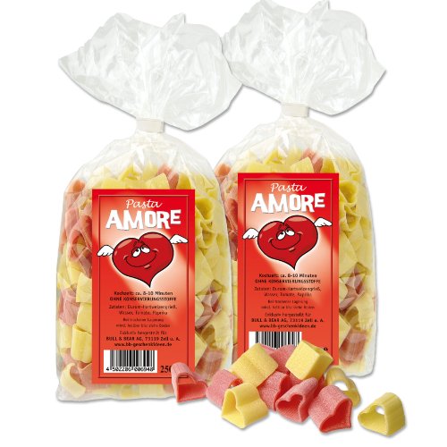 Bull & Bear Pasta bunte Herz-Nudeln “Amore”, 2 x 250 g im Set, Motivnudeln handgefertigt, Geschenk von Bull & Bear
