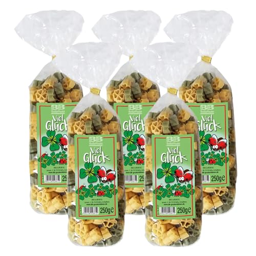 Bull & Bear bunte Kleeblatt Nudeln, 5x 250g, Motivnudeln aus Hartweizengrieß, handgefertigt in deutscher Manufaktur, Pasta Geschenk von Bull & Bear